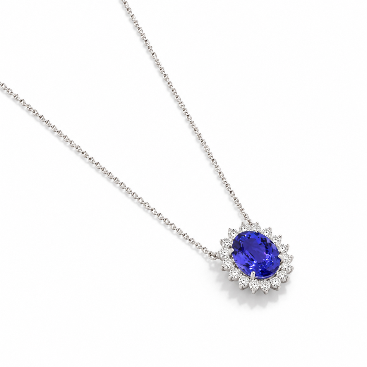Colar Tanzanita Oval com Diamantes Brancos