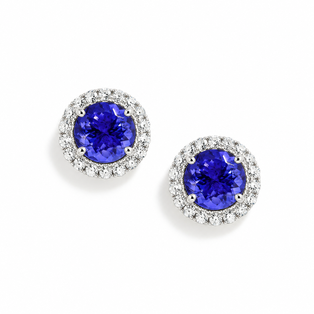 Par de Brincos Tanzanita Redonda com Diamantes Brancos