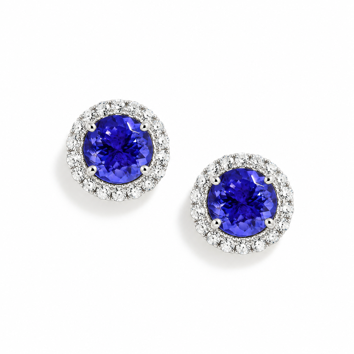 Par de Brincos Tanzanita Redonda com Diamantes Brancos