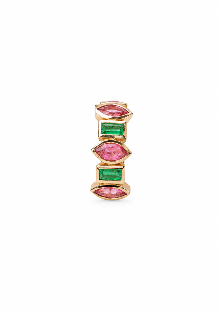 Piercing Cravação Inglesa com Turmalina Rosa e Esmeralda
