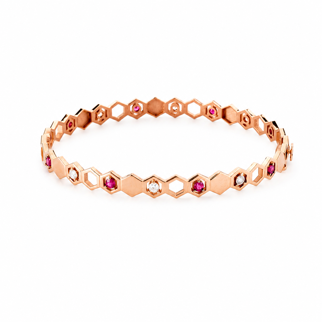 Bracelete Colmeias Variadas com Diamantes Brancos e Rubi