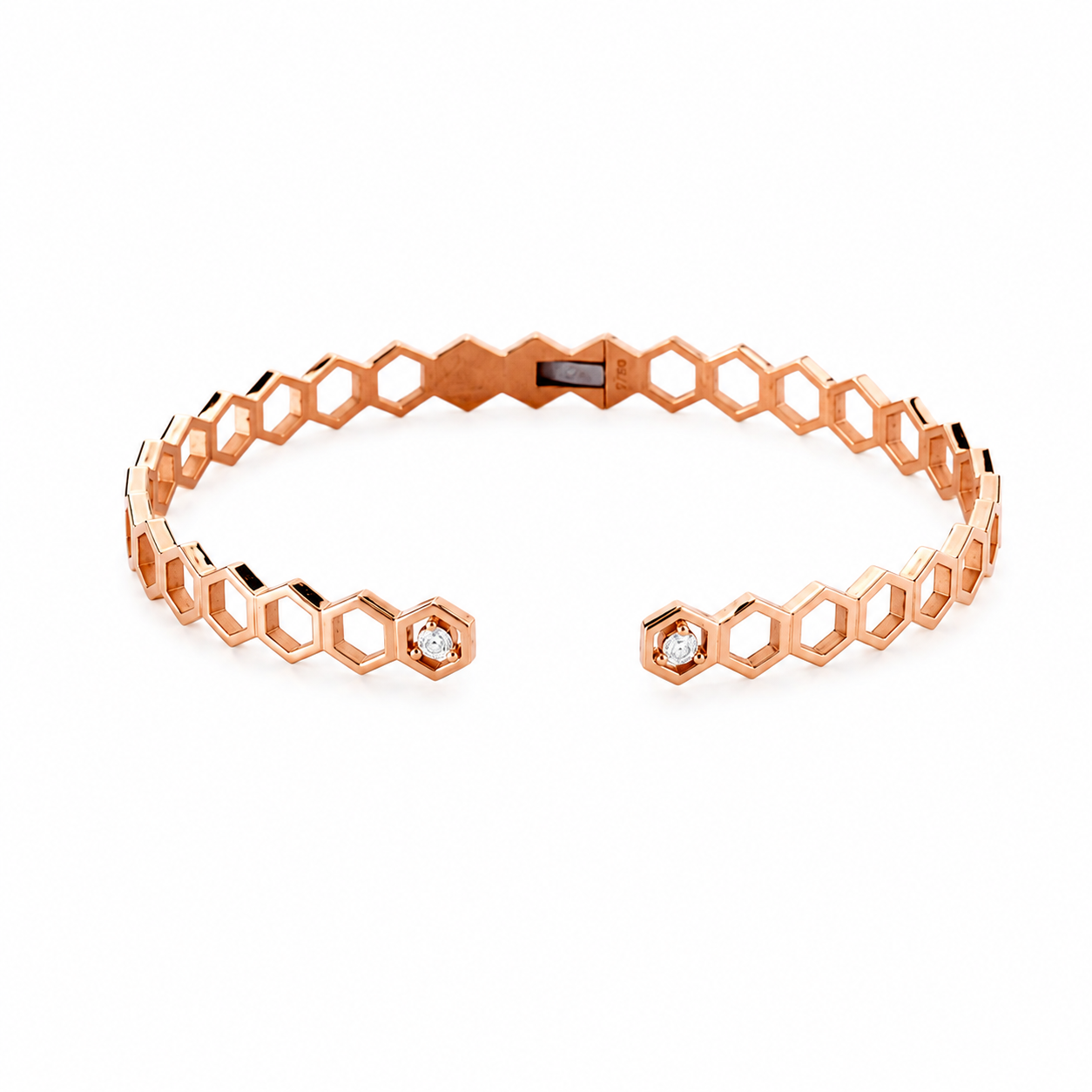 Bracelete Aberto Vazado com Diamantes Brancos
