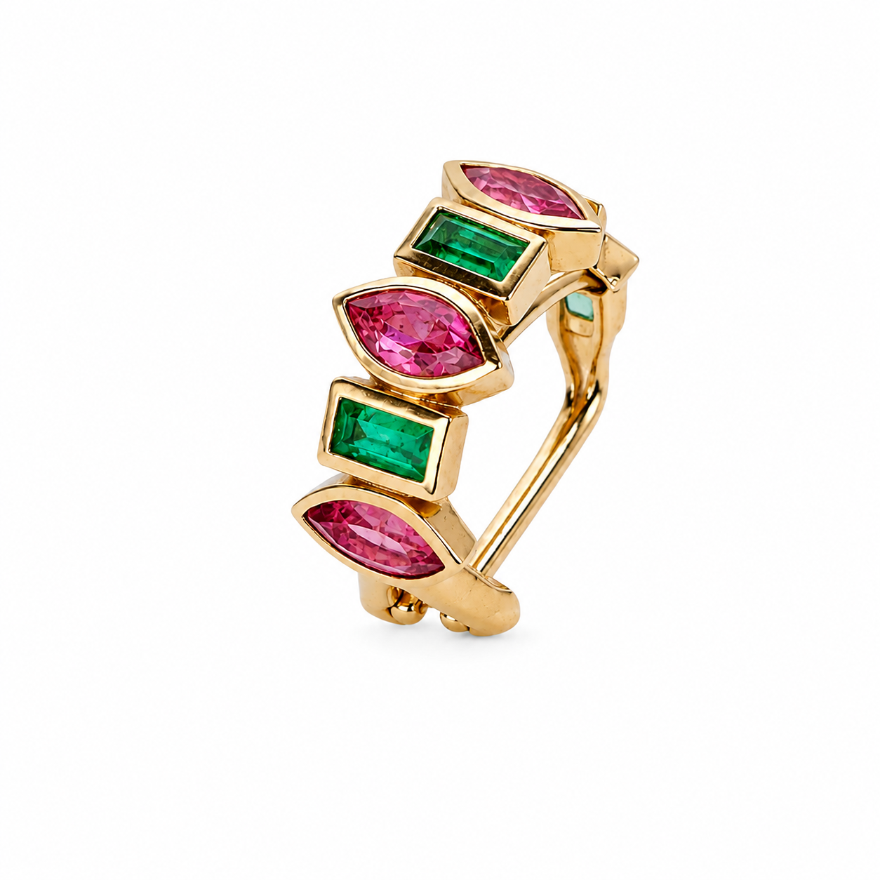 Piercing Cravação Inglesa com Turmalinas Rosa e Esmeraldas