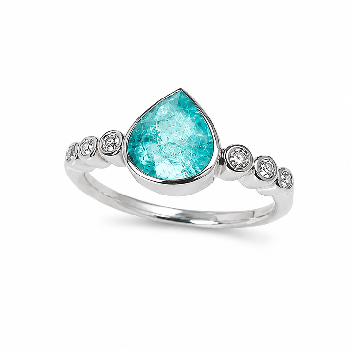 Anel Turmalina Azul Trillion com Diamantes