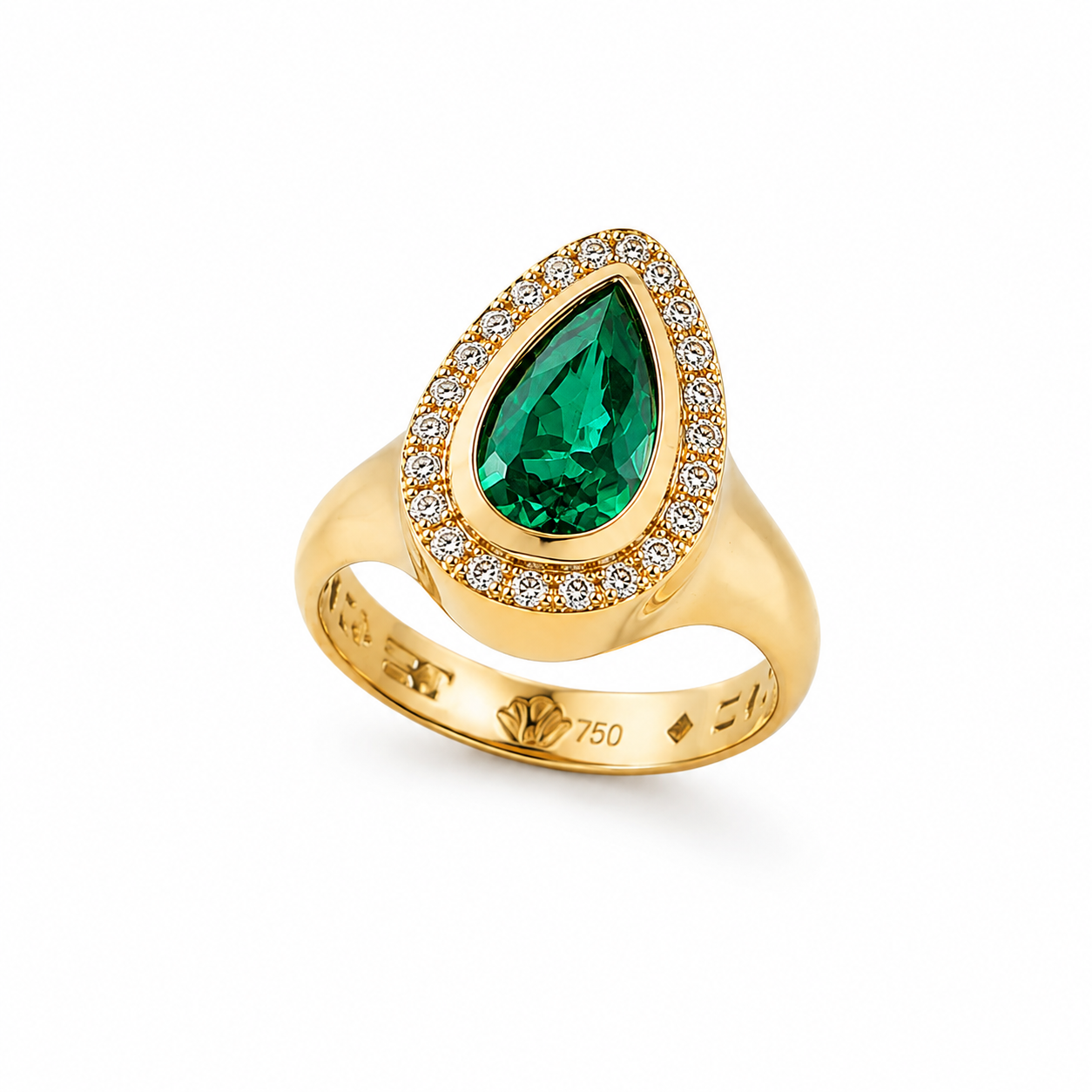 Anel Dedinho Turmalina Verde Gota com Diamantes Brancos