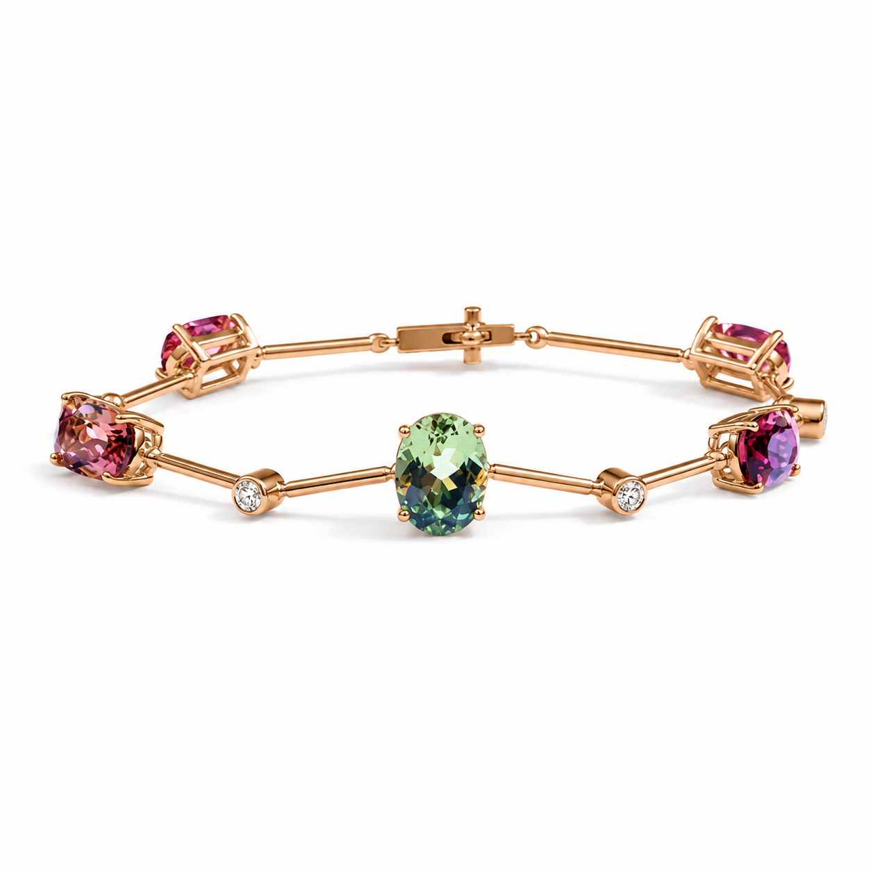 Pulseira Turmalinas Coloridas e Diamantes Brancos