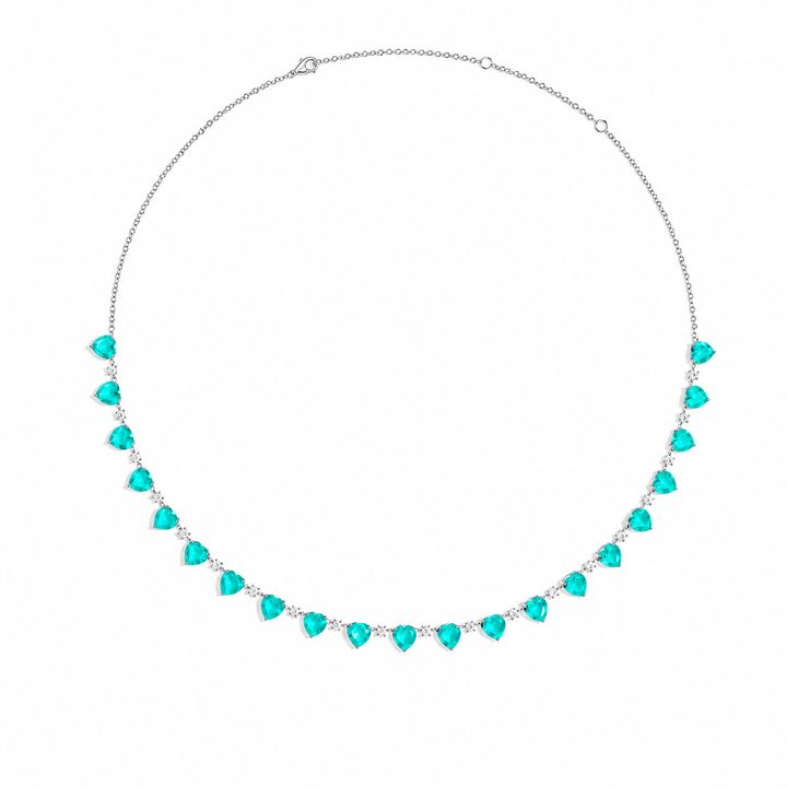 Colar Esmeralda Coração com Diamantes Brancos