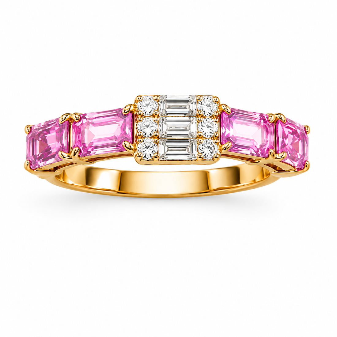 Anel Safira Rosa E Diamantes Brancos