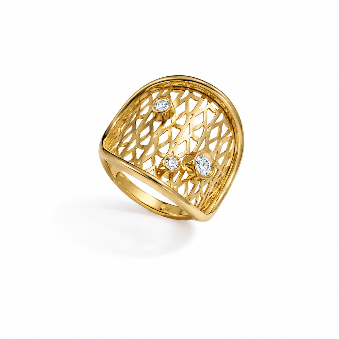 Anel vazado com Colmeia e Diamantes