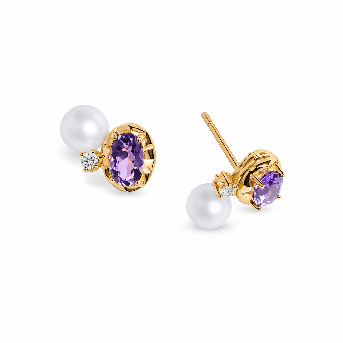 Brinco Ametista, Pérola e Diamante Branco