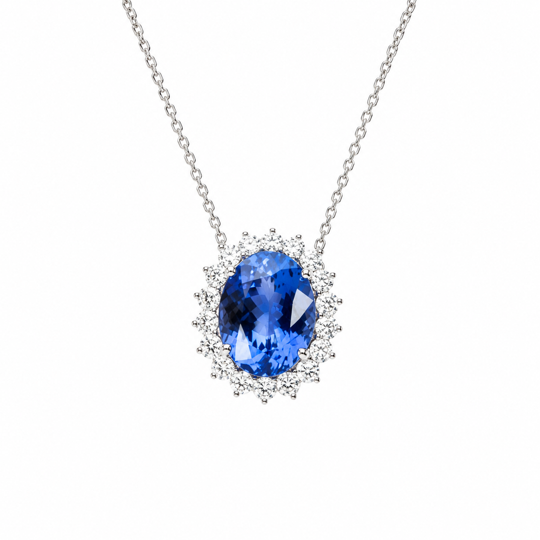 Colar Tanzanita Oval com Diamantes Brancos