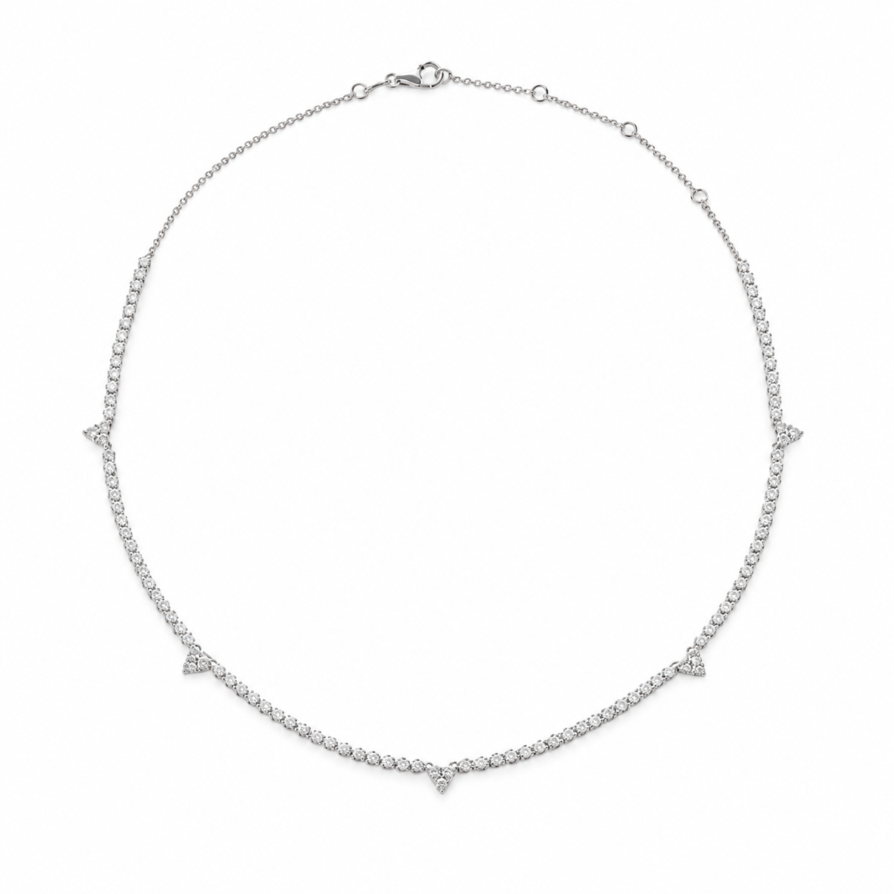 Colar Meia Riviera com Diamantes Brancos e Coração de Diamantes