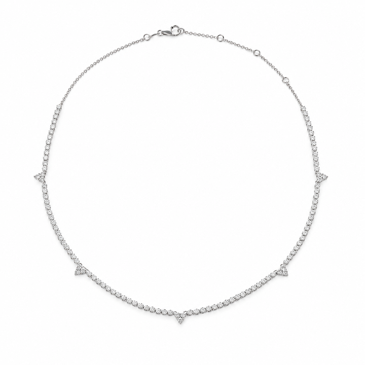 Colar Meia Riviera com Diamantes Brancos e Coração de Diamantes