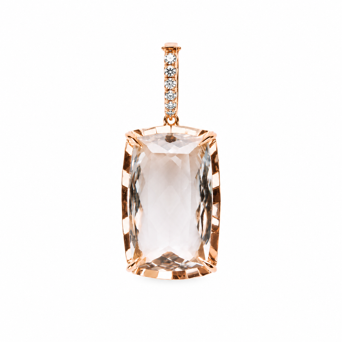 Pingente Quartzo Morion Cushion Retangular Facetado com Diamantes Brancos