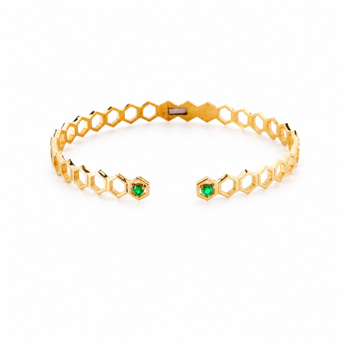 Bracelete Aberto Vazado com Esmeraldas