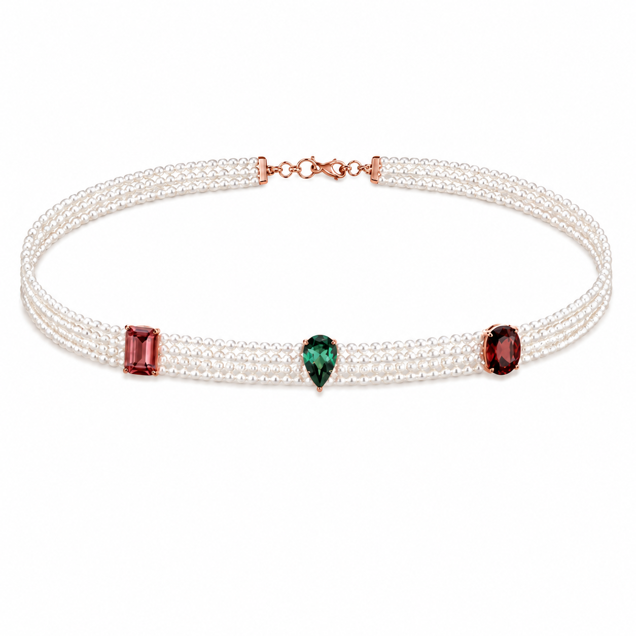 Choker fios De Pérola Com Turmalinas Coloridas