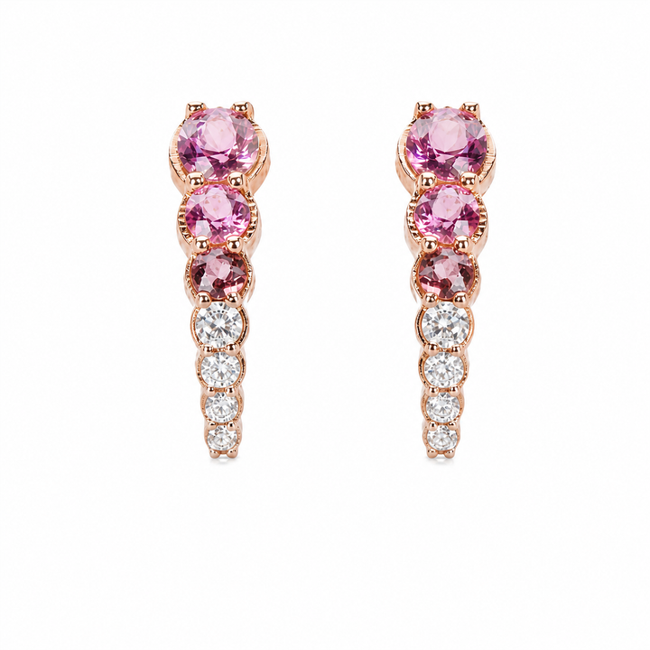 Brinco Côncavo com Diamantes e Turmalinas Rosas