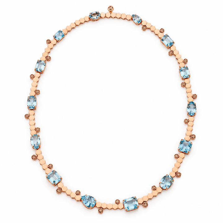 Colar Topázio Azul e Diamantes Brown