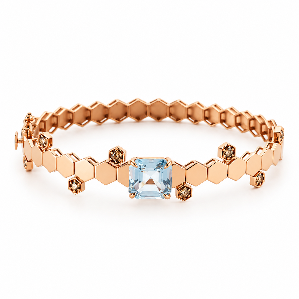 Bracelete Colmeia com Topázio Azul e Diamantes Brown