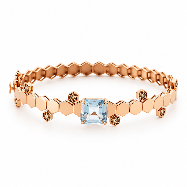 Bracelete Colmeia com Topázio Azul e Diamantes Brown