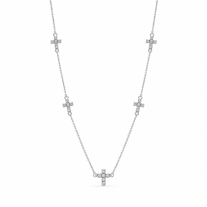 Colar Cruz com Diamantes Brancos