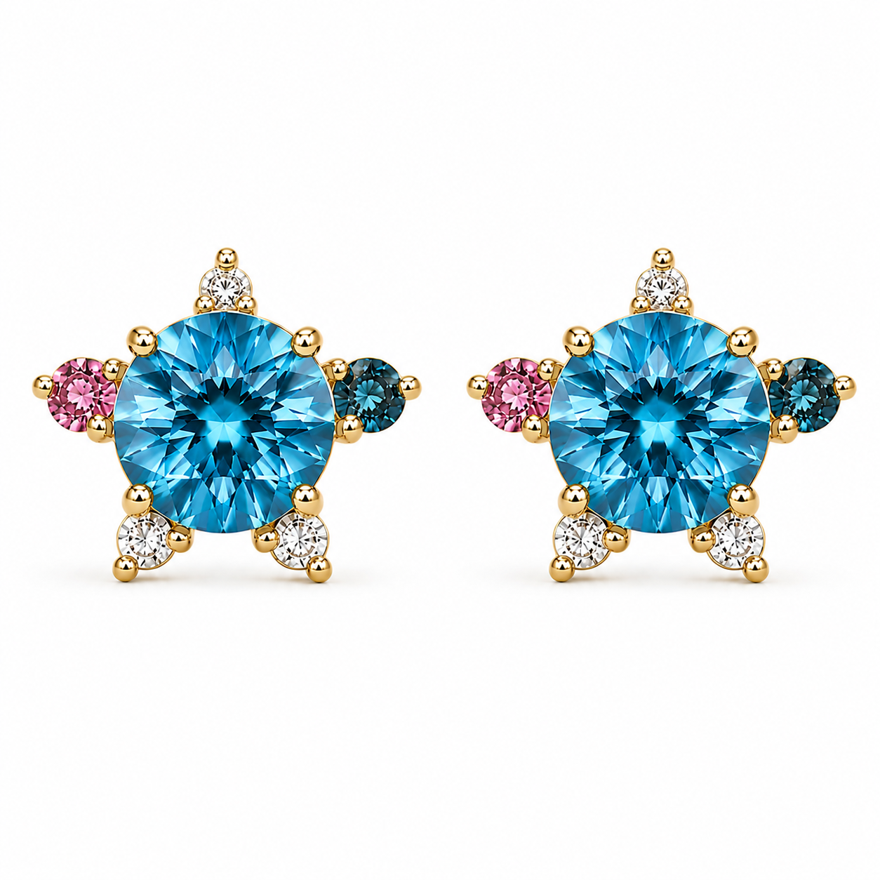 Par de Brincos Topázios, Turmalina e Diamantes Brancos