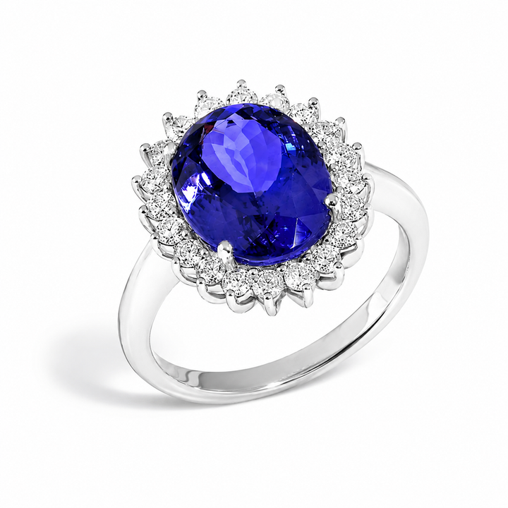 Anel Tanzanita Oval com Diamantes
