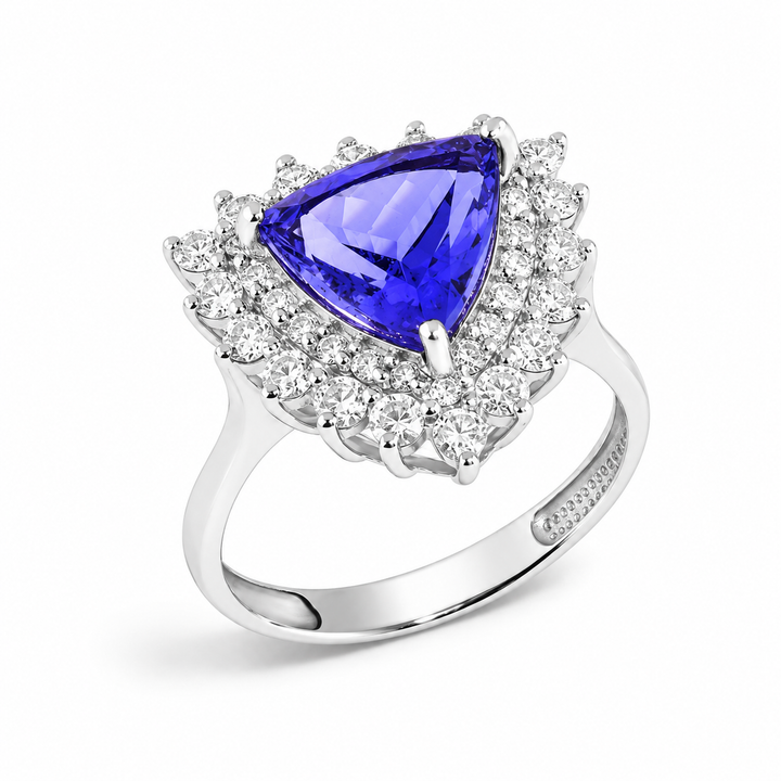 Anel Tanzanita Trillion com Diamantes Brancos
