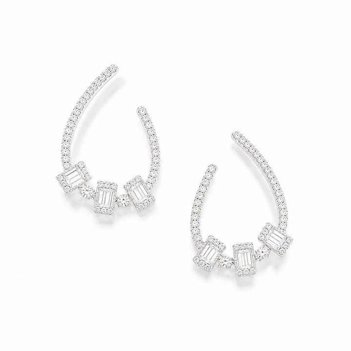 Brincos Argola Frontal com Diamantes Baguete