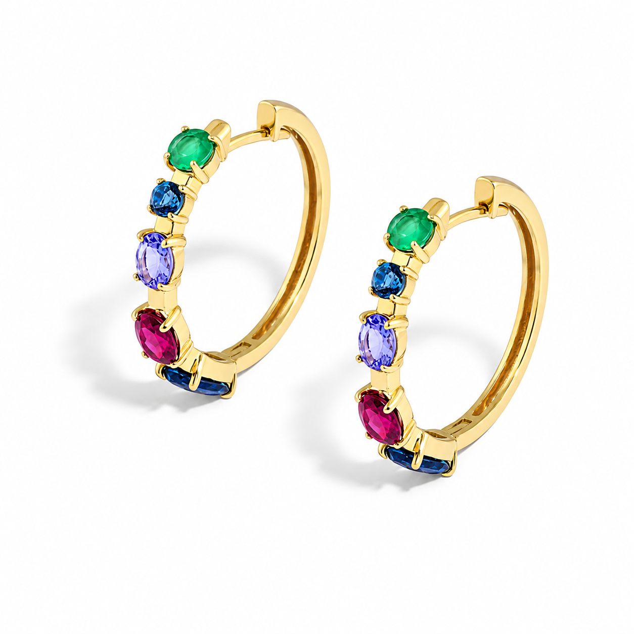 Par de Brincos Argola com Gemas Coloridas