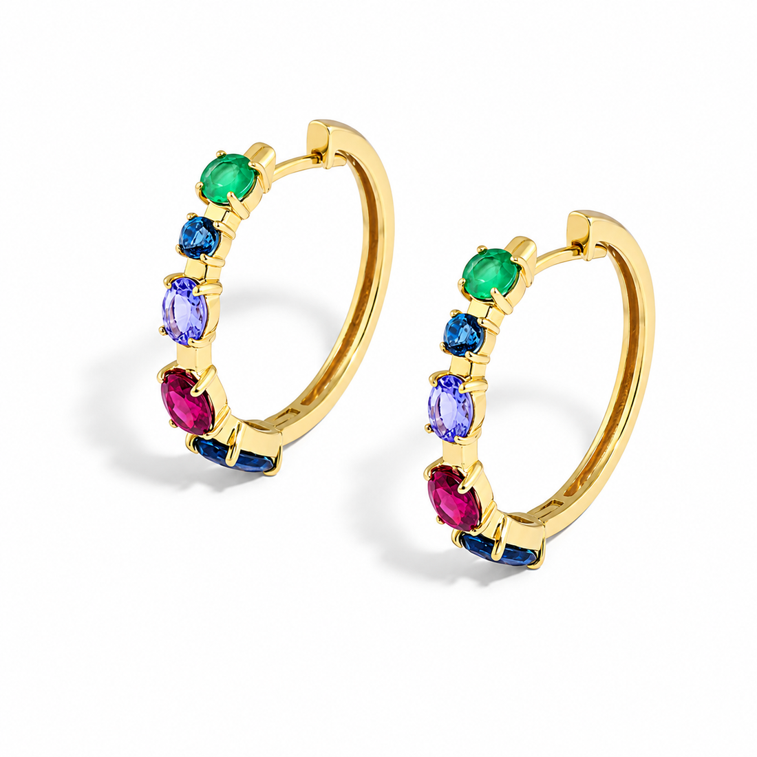 Par de Brincos Argola com Gemas Coloridas