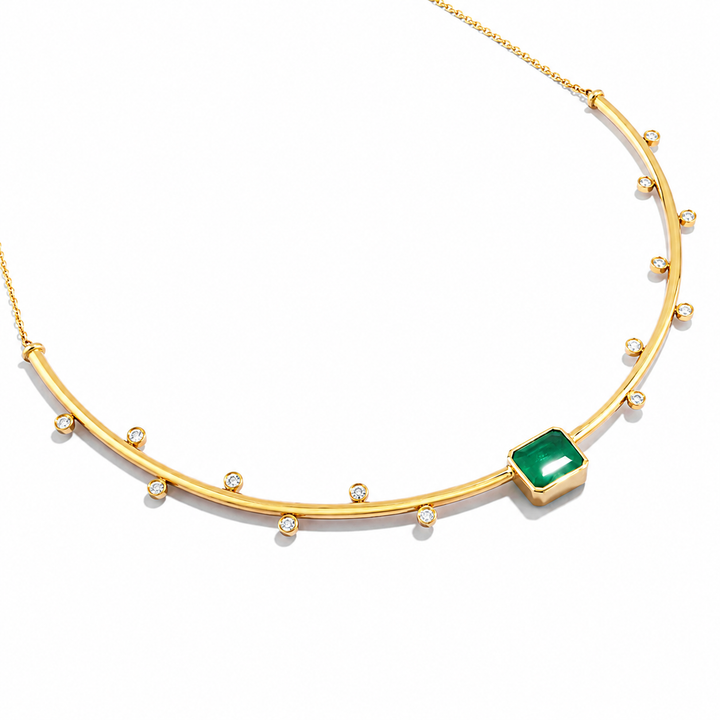 Meio Aro com Esmeralda Quadrada e Diamantes