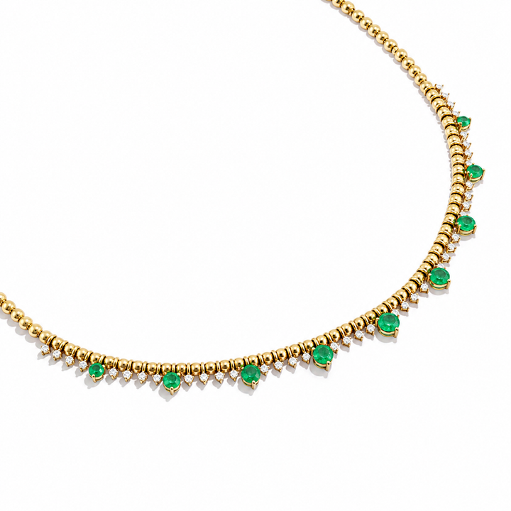 Colar Bolinhas com Esmeraldas e Diamantes