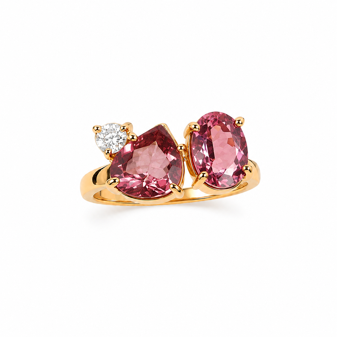 Anel Turmalinas Rosa e Diamante