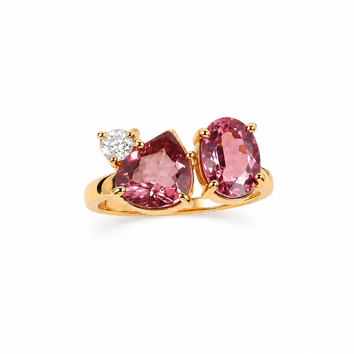 Anel Turmalinas Rosa e Diamante