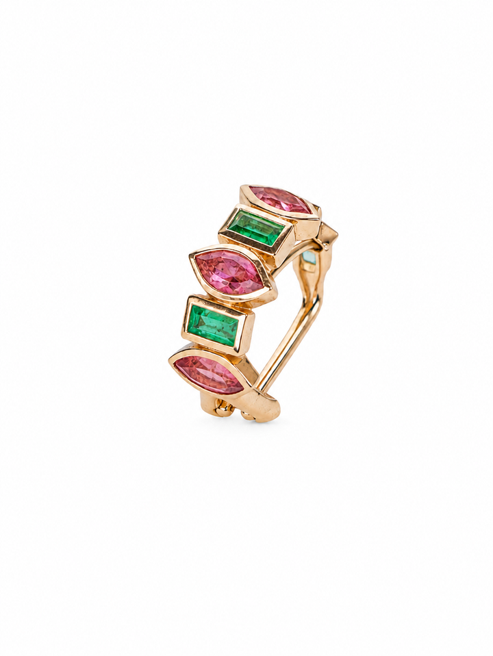 Piercing Cravação Inglesa com Turmalina Rosa e Esmeralda