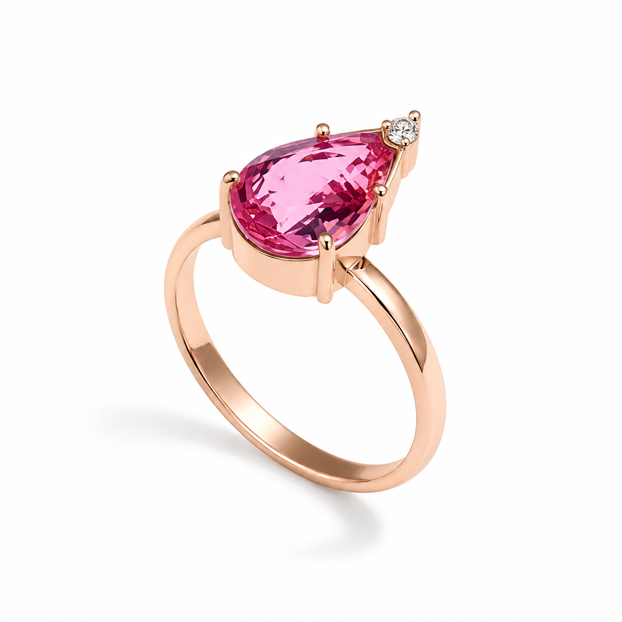 Anel Turmalina Rosa Gota com Diamante