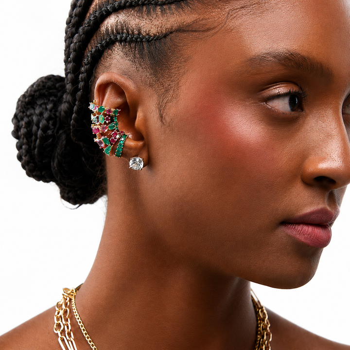Piercing com Esmeraldas e Turmalinas Rosa