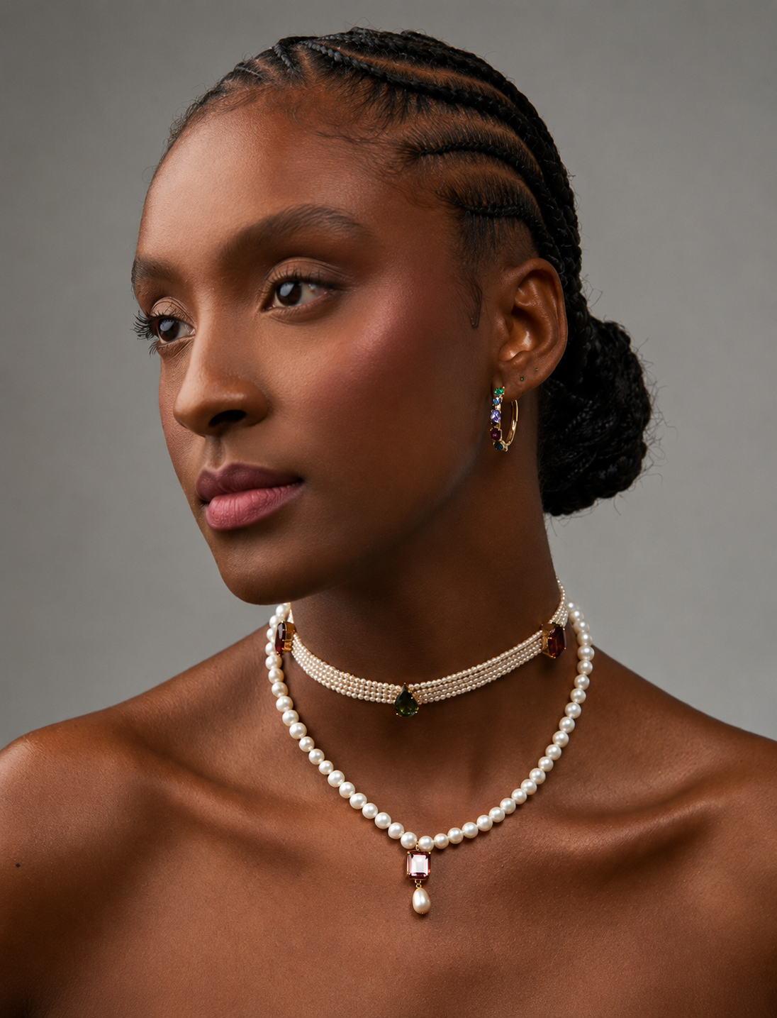 Choker fios De Pérola Com Turmalinas Coloridas