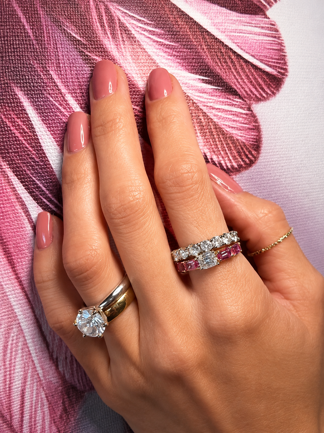 Anel Safira Rosa E Diamantes Brancos