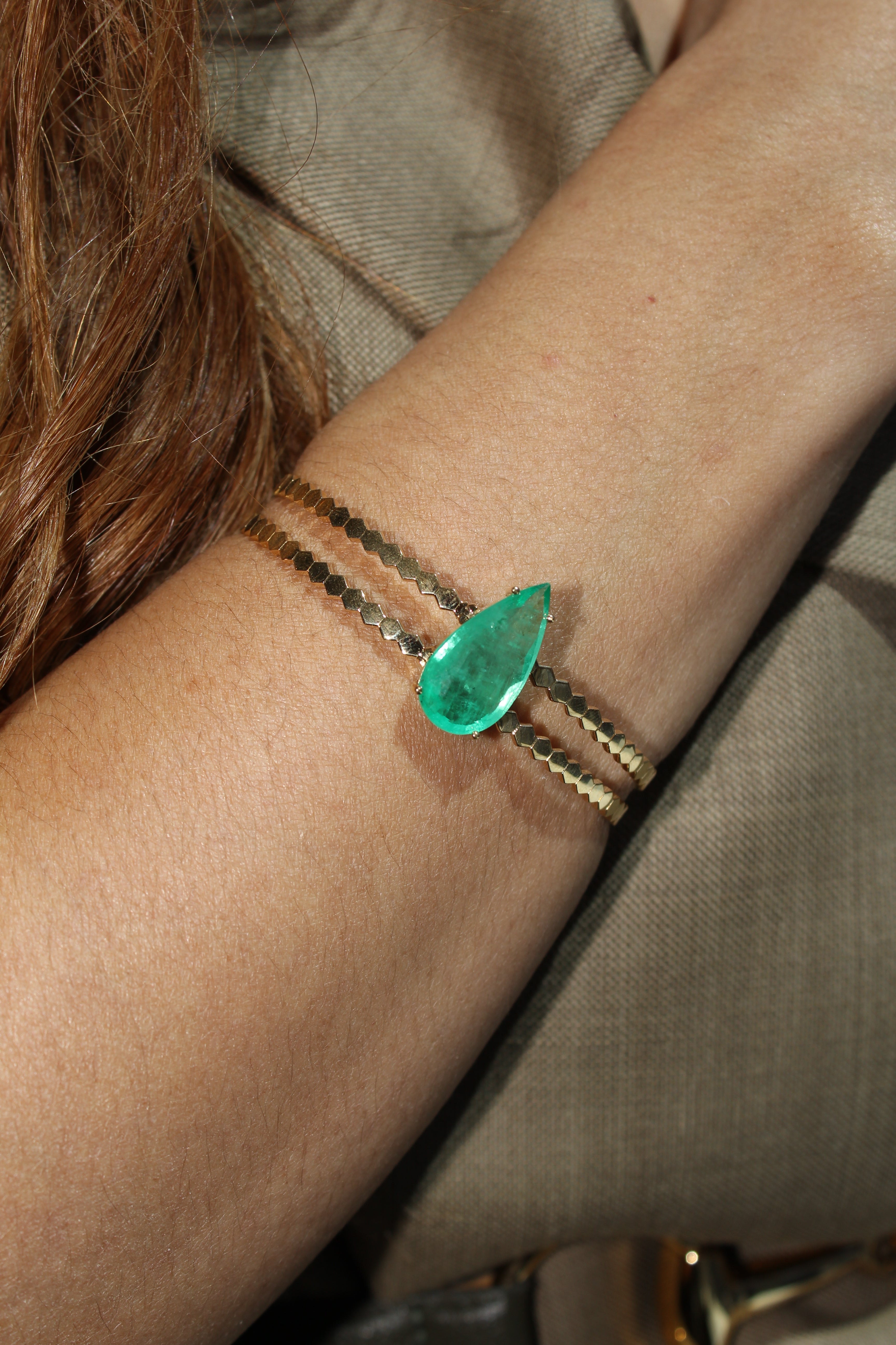 Bracelete Colmeia Gota de Esmeralda 7ct