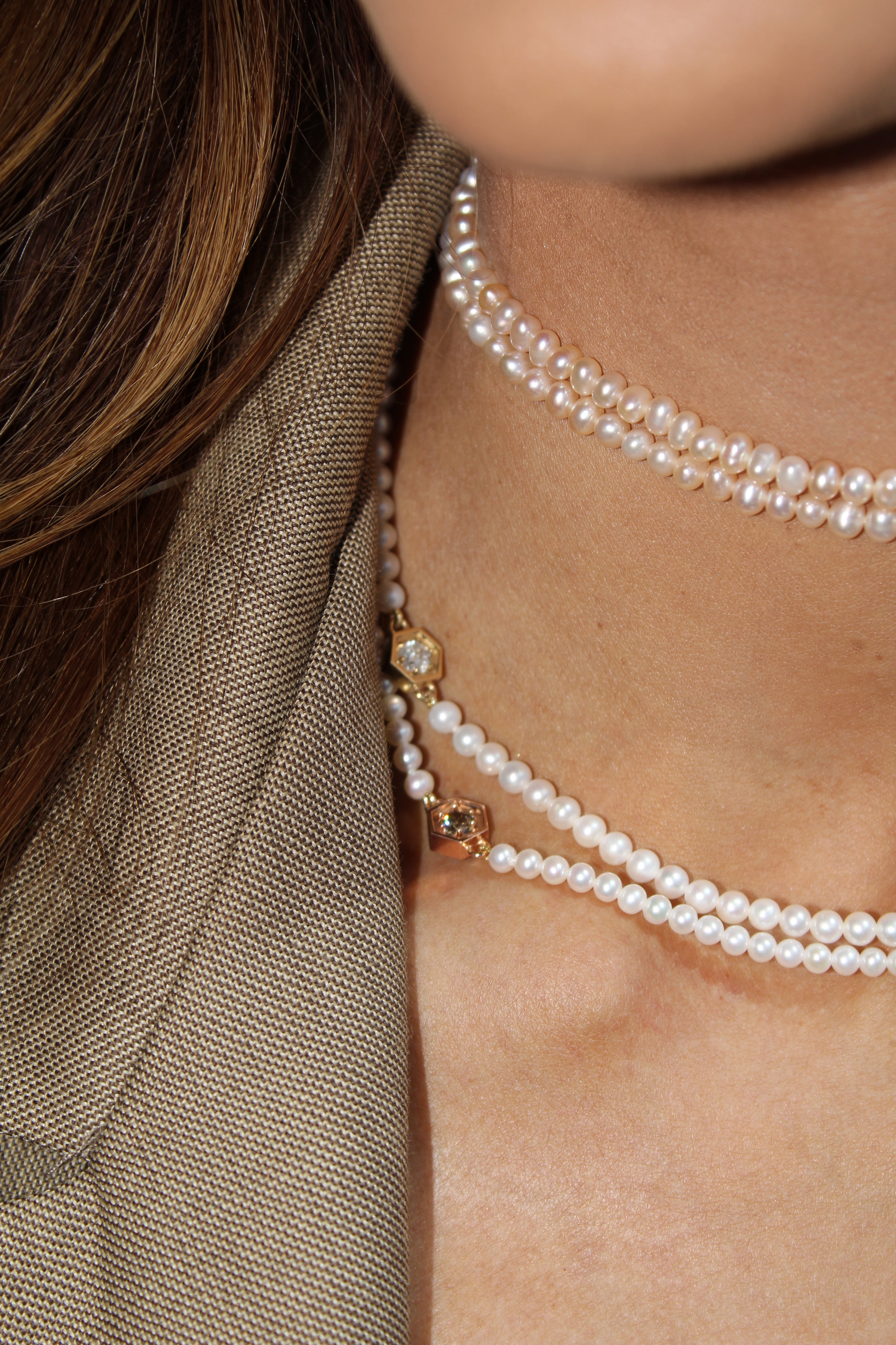 Choker Perolas Colmeia Diamante Branco 30 Pontos
