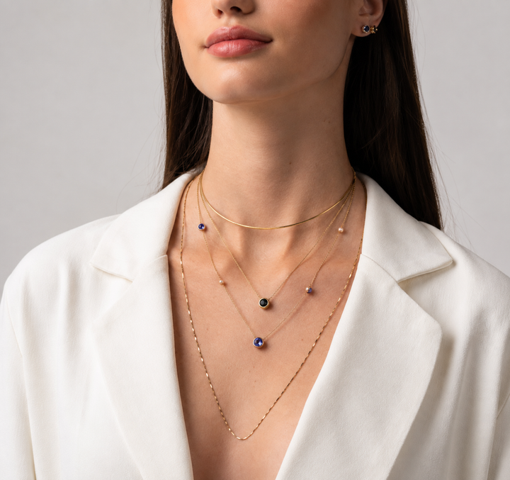 Colar Tanzanitas Facetadas e Diamantes Brancos