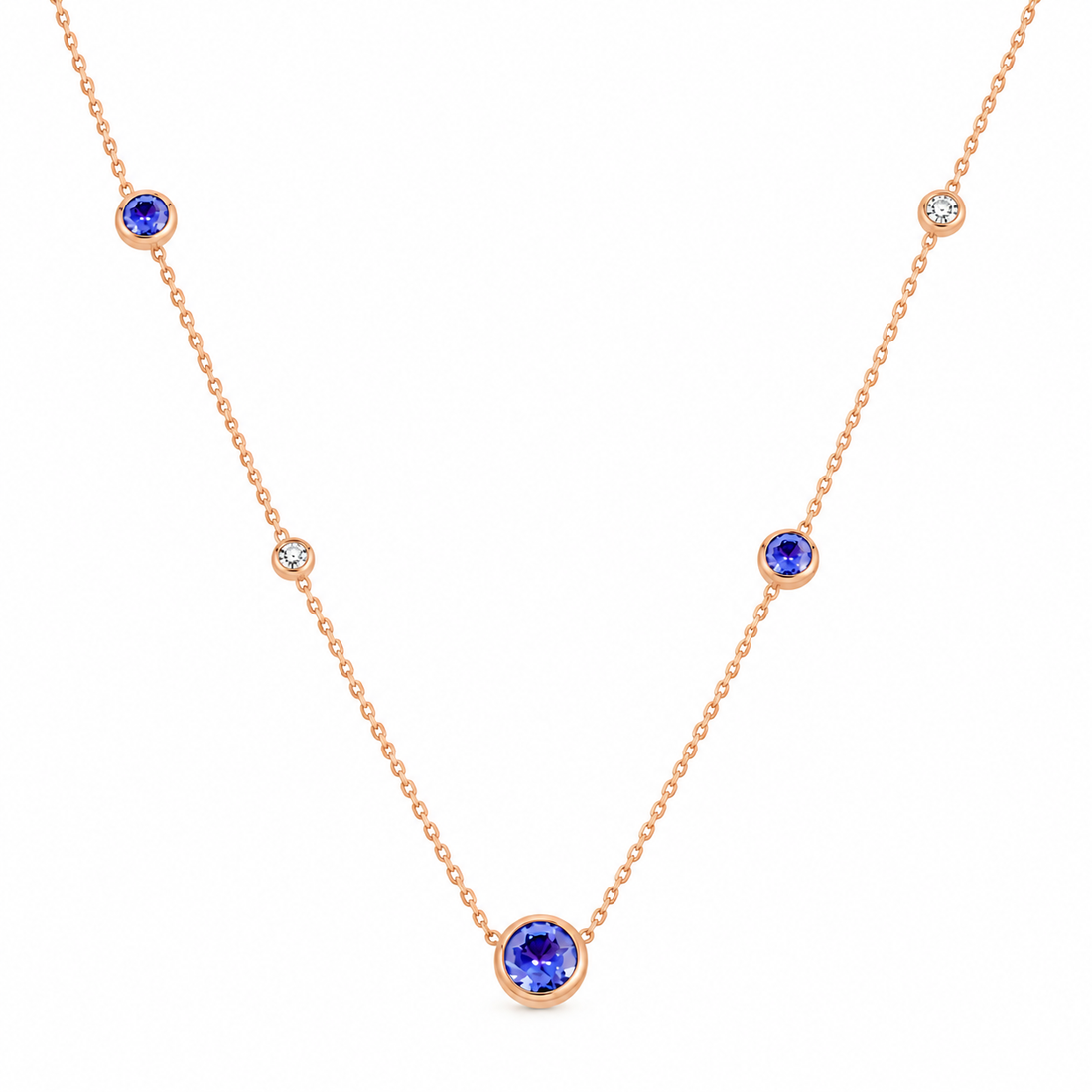 Colar Tanzanitas Facetadas e Diamantes Brancos