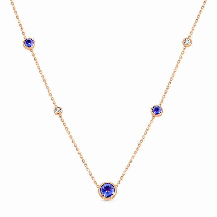 Colar Tanzanitas Facetadas e Diamantes Brancos