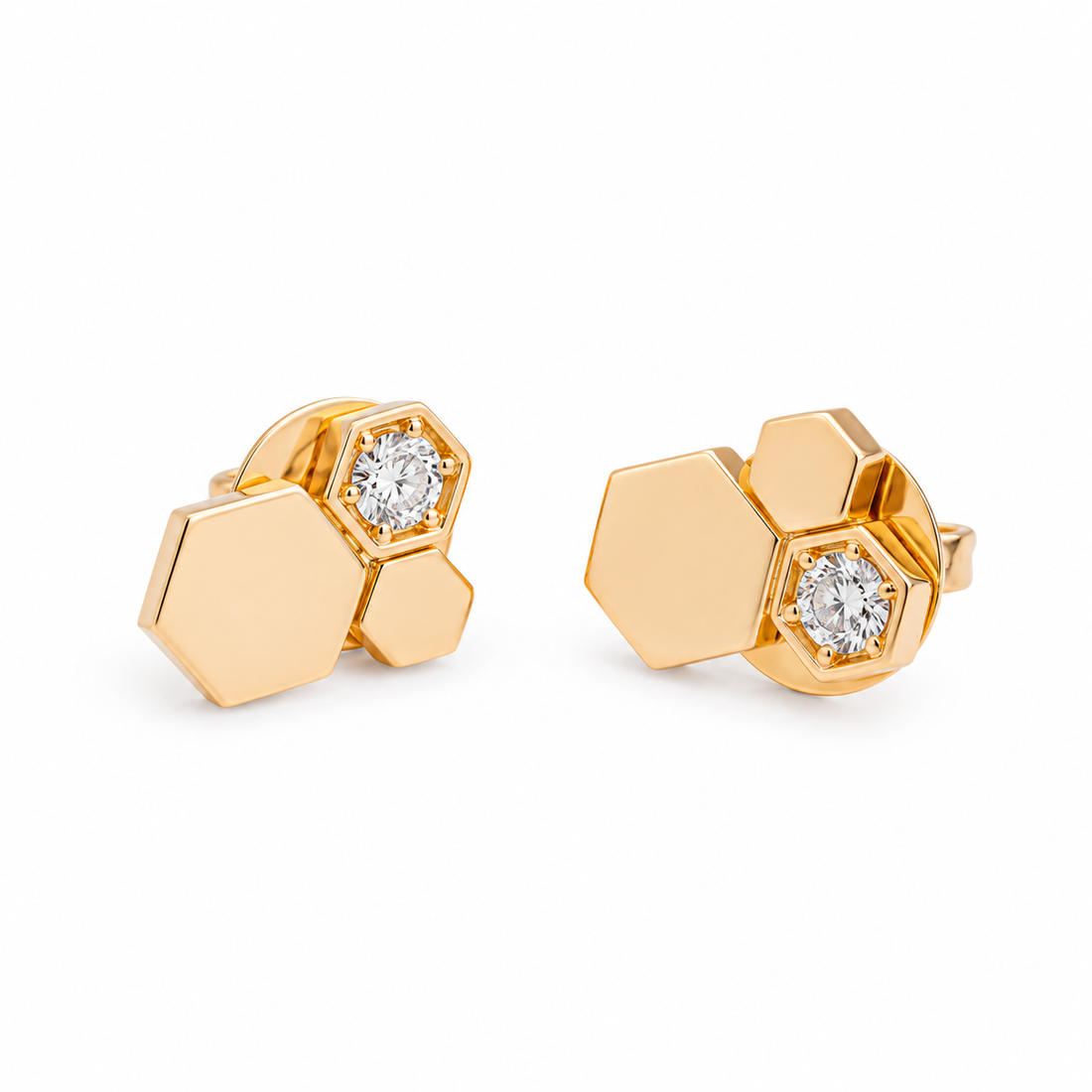 Par de Brincos Colmeia com Diamantes Brancos
