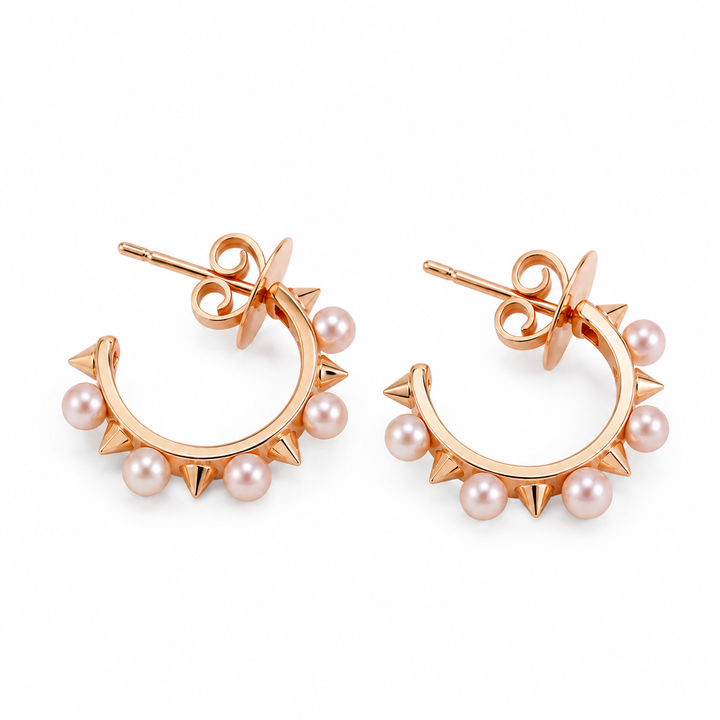 Par de Brincos Argola Spike com Pérolas Rosadas