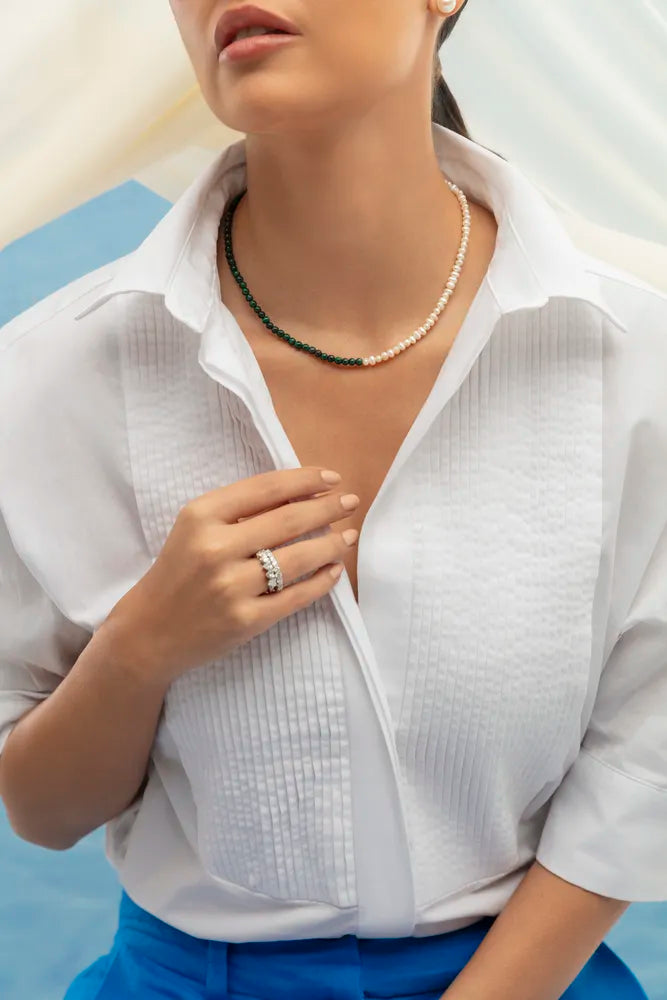 Choker Perola e Malaquita