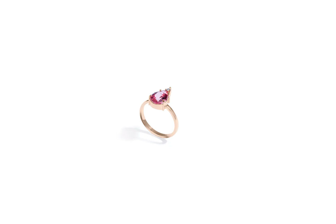 Anel Turmalina Rosa Gota com Diamante