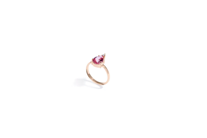 Anel Turmalina Rosa Gota com Diamante